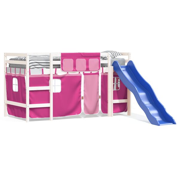 vidaXL Loftsäng med rutschkana rosa 80x200 cm massiv furu