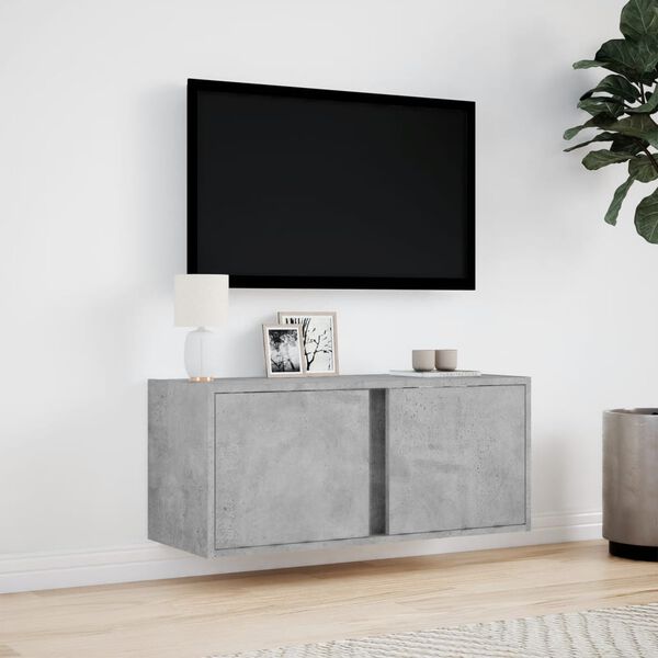 vidaXL V&auml;ggmonterad tv-b&auml;nk LED betonggr&aring; 80x31x35 cm