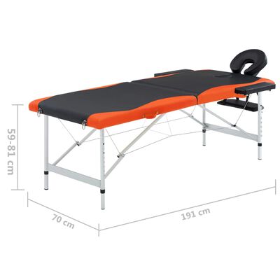 vidaXL Hopfällbar massagebänk 2 sektioner aluminium svart och orange