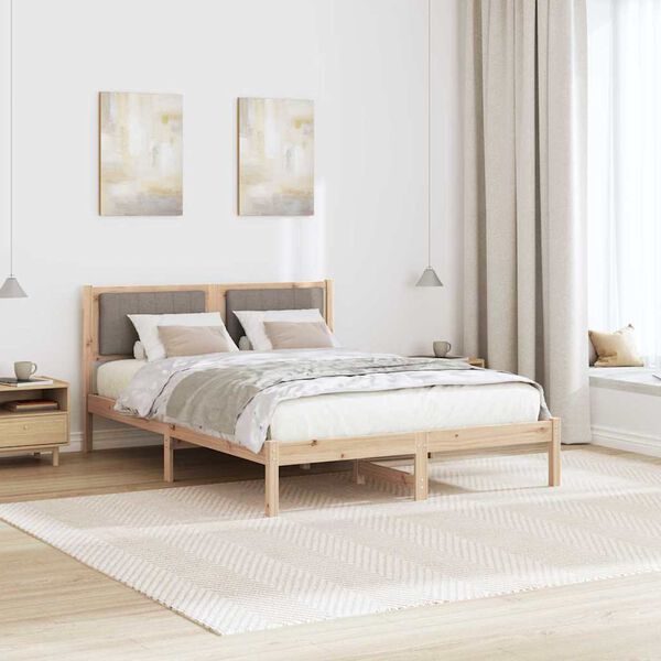 vidaXL S&auml;ngram med Kl&auml;dd Huvudgavel Taupe 120 x 190 cm Massiv furu