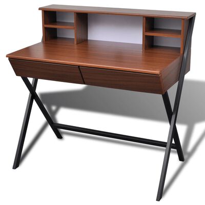 vidaXL Skrivbord med 2 lådor brun