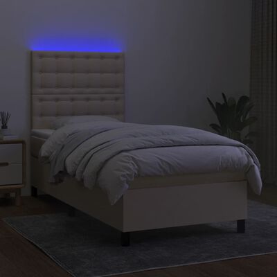 vidaXL Ramsäng med madrass & LED gräddvit 100x200 cm tyg