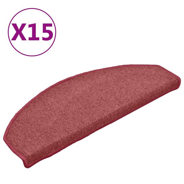 vidaXL Trappmattor 15 st 65x24x4 cm bordeaux halvrunda stora