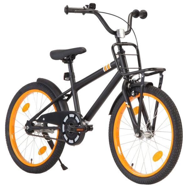 vidaXL Barncykel med frampaketh&aring;llare 20 tum svart och orange