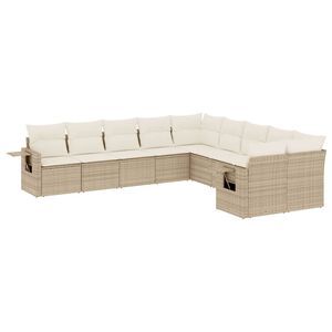 vidaXL Soffgrupp f&ouml;r tr&auml;dg&aring;rd med dynor 10 delar beige konstrotting