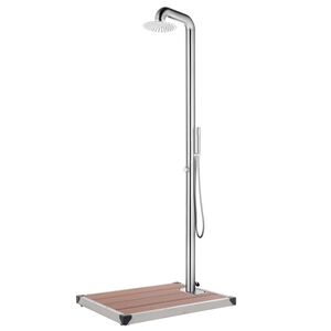 vidaXL Tr&auml;dg&aring;rdsdusch med brunt golv 230 cm rostfritt st&aring;l