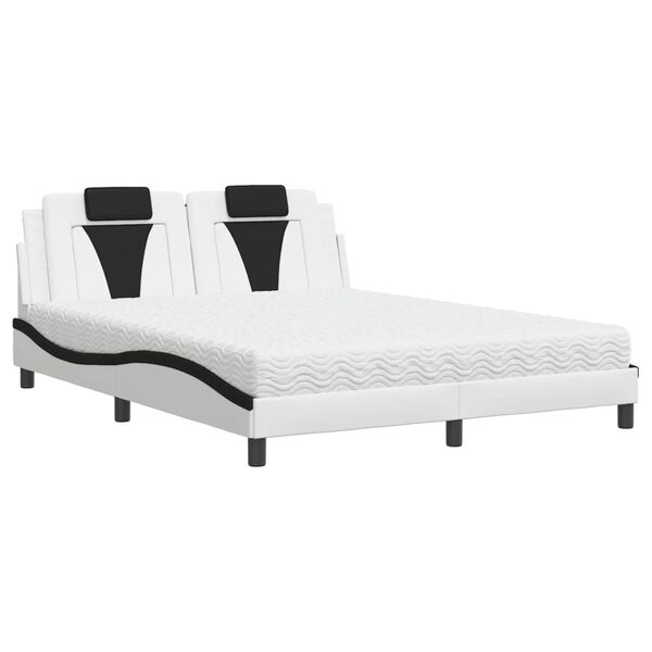 vidaXL Bed "Viana" with Mattress White and Black 160x200 cm Faux Leather