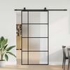 vidaXL Skjutd&ouml;rr med beslag svart 102,5x205 cm ESG-glas