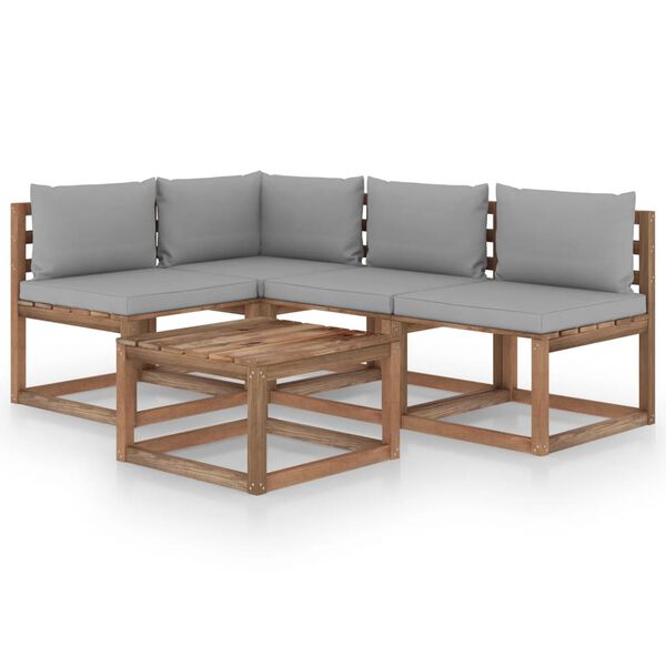 vidaXL Loungegrupp 5 delar med gr&aring; dynor