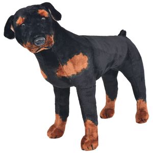 vidaXL St&aring;ende leksakshund rottweiler plysch svart och brun XXL