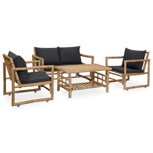 vidaXL Loungegrupp f&ouml;r tr&auml;dg&aring;rden med dynor 4 delar bambu