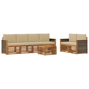 vidaXL Utomhussoffset 7 pcs Naturlig och Beige Massivt Akaciatr&auml;