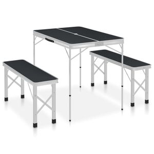 vidaXL Hopf&auml;llbart campingbord med 2 b&auml;nkar aluminium gr&aring;