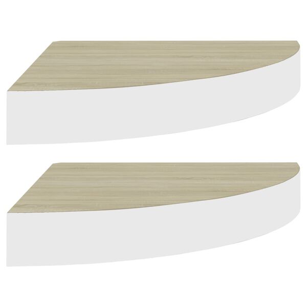 vidaXL Svävande hörnhyllor 2 st ek och vit 25x25x3,8 cm MDF