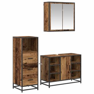 vidaXL Badrumsm&ouml;belset 3 st Gammalt tr&auml; 80 x 33 x 60 cm