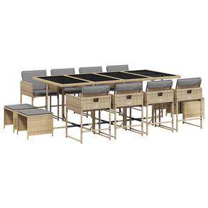 vidaXL Matgrupp f&ouml;r tr&auml;dg&aring;rden med dynor 13delar mixbeige konstrotting