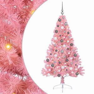 vidaXL Konstgjord F&ouml;rbelyst Julgran med 300 LED-lampor Rosa 180 cm PVC