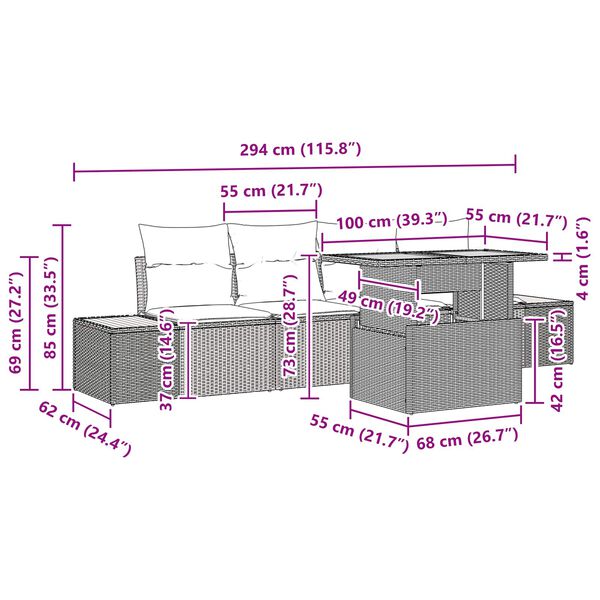 vidaXL Tr&auml;dg&aring;rdsoffset med lagring 5 pcs Svart Poly rattan