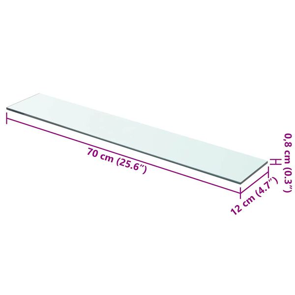 vidaXL Hyllplan glas genomskinlig 70x12 cm