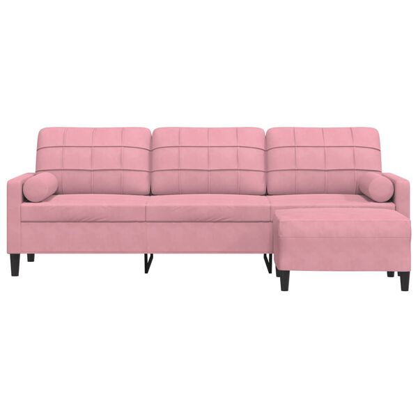 vidaXL 3-sitssoffa med fotpall rosa 210 cm sammet