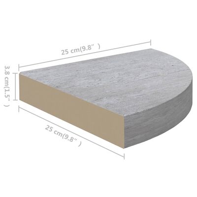 vidaXL Svävande hörnhylla betonggrå 25x25x3,8 cm MDF