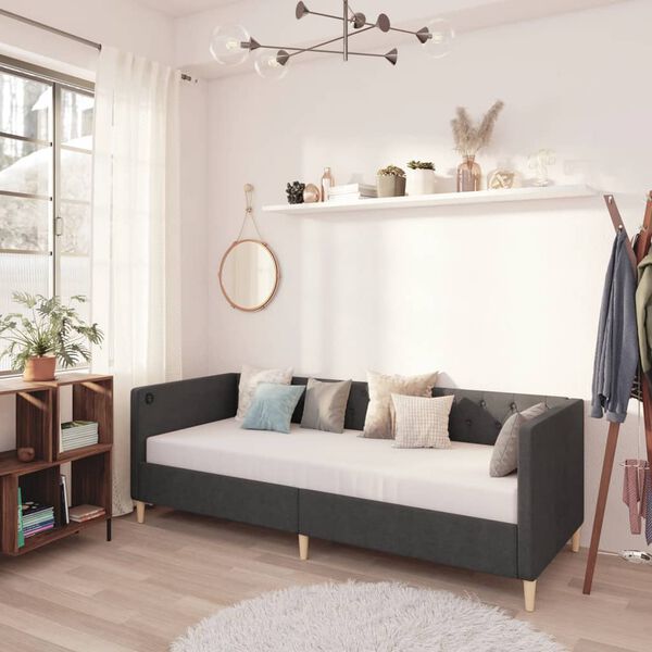 vidaXL Dagb&auml;dd med madrass USB m&ouml;rkgr&aring; tyg 90x200 cm