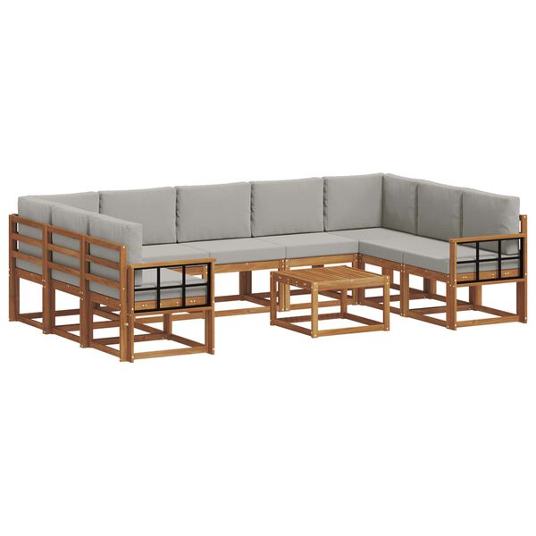 vidaXL Utomhussoffset med kudde 10 pcs Naturlig och Ljus Gr&aring;