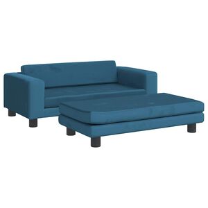 vidaXL Barnsoffa med fotpall bl&aring; 100x50x30 cm sammet
