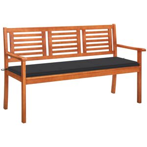 vidaXL Tr&auml;dg&aring;rdsb&auml;nk 3-sits med dyna 150 cm massivt eukalyptustr&auml;