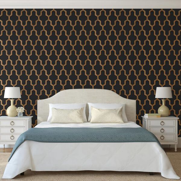 DUTCH WALLCOVERINGS Tapet Geometric svart och guld
