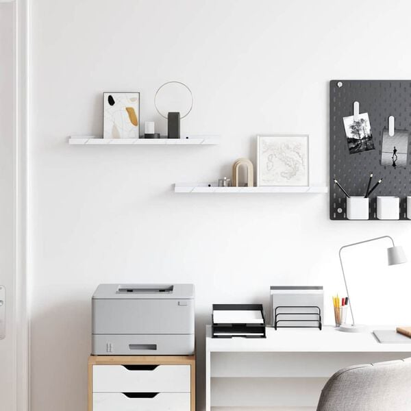 vidaXL V&auml;gg hylla 2 pcs Vit marmor 60 x 9 x 3 cm Konstruerat tr&auml;