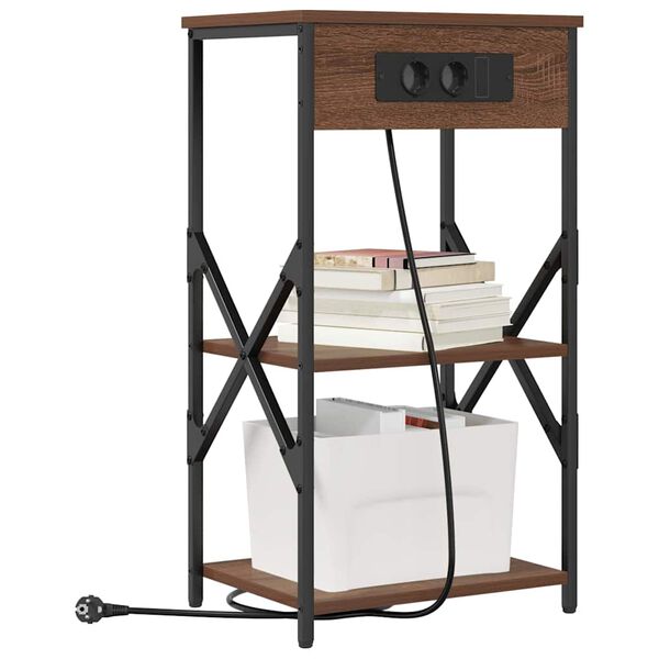 vidaXL Nattduksbord med hylla Brun Ek 41 x 31 x 76 cm Konstruerat tr&auml;