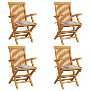 vidaXL Tr&auml;dg&aring;rdsstolar med dynor gr&aring;tt rutm&ouml;nster 4 st massiv teak