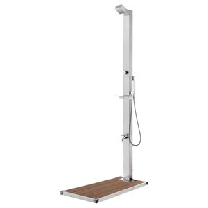 vidaXL Tr&auml;dg&aring;rdsdusch med brunt golv 225 cm rostfritt st&aring;l