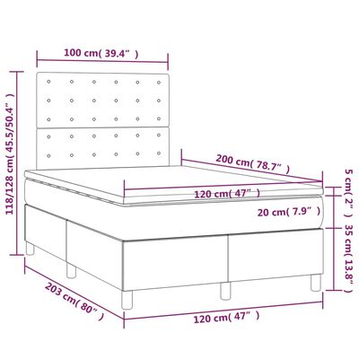 vidaXL Ramsäng med madrass mörkgrå 120x200 cm sammet