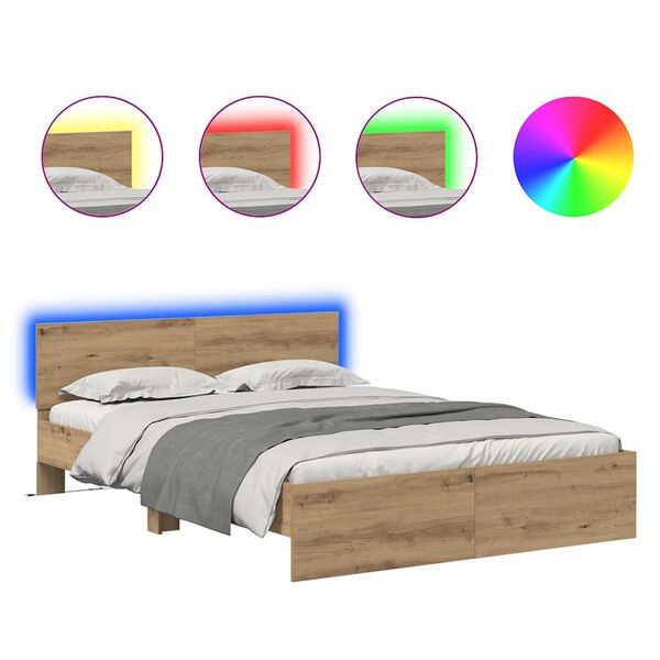 vidaXL S&auml;ngram med huvudgavel Artisan Ek 140 x 190 cm Konstruerat tr&auml;