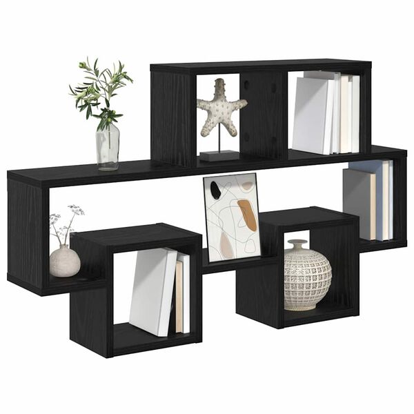 vidaXL Vägg hylla med hylla Svart ek 82 x 15 x 51 cm Konstruerat trä