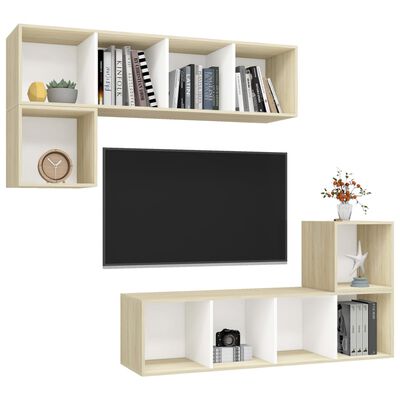 vidaXL TV-skåp 4 st vit och sonoma-ek konstruerat trä