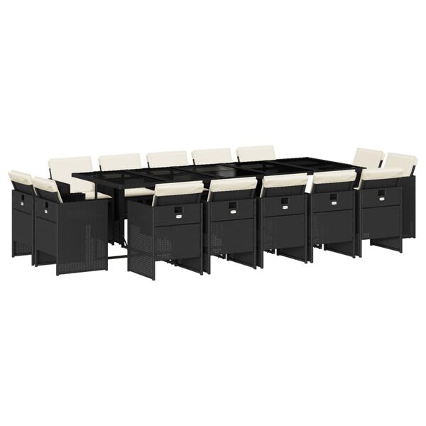 vidaXL Matgrupp f&ouml;r tr&auml;dg&aring;rden med dynor 15 delar svart konstrotting