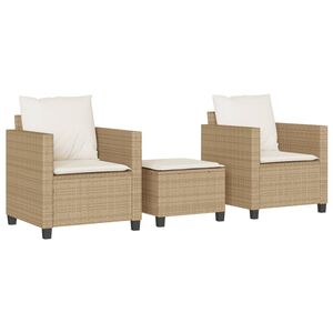 vidaXL Bistrogrupp med dynor 3 delar beige konstrotting