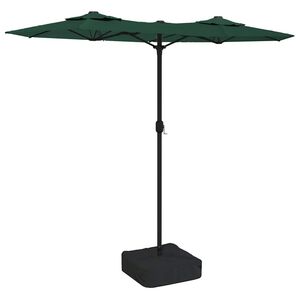 vidaXL Tr&auml;dg&aring;rdsparasoll dubbelt med LEDs gr&ouml;n 316x145 cm