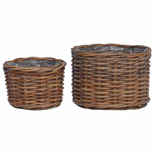 vidaXL Planteringskorg med lagring 2 pcs Brun Kubu Rattan