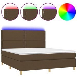 vidaXL Rams&auml;ng med madrass & LED m&ouml;rkbrun 180x200 cm tyg