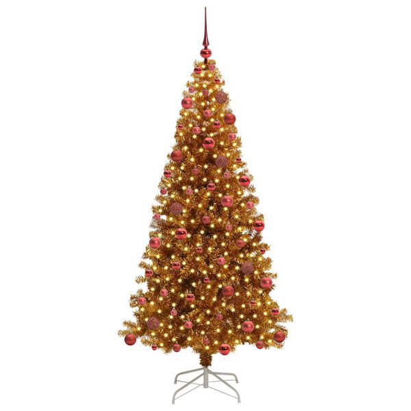 vidaXL Julgran med 300 LED-lampor med stativ Guld 180 cm PET