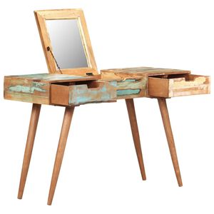 vidaXL Sminkbord med spegel 112x45x76 cm massivt &aring;tervunnet tr&auml;