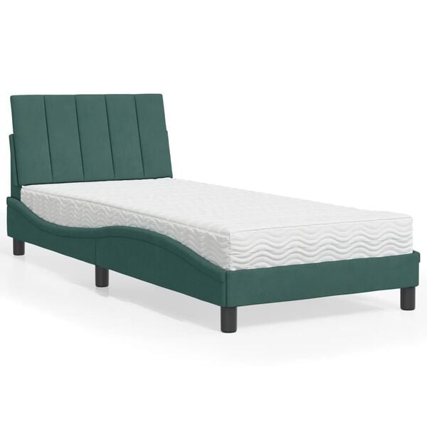 vidaXL Bed with Mattress "Hanko" Dark Green 90x190 cm Velvet