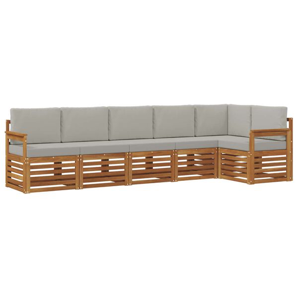 vidaXL Soffgrupper 6 pcs Naturlig och Ljus Gr&aring; Massivt Akaciatr&auml;