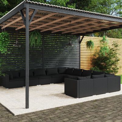 vidaXL Loungegrupp för trädgården med dynor 11delar konstrotting svart