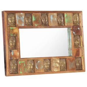 vidaXL Spegel med buddha-utsmyckningar 80x50 cm massivt &aring;tervunnet tr&auml;