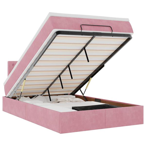 vidaXL Ottomansk s&auml;ng med madrass och LED-lampor rosa 120x190cm sammet